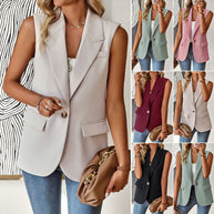 Damen lässiger Blazer ohne Ärmel mit tailliertem Schnitt und eleganten Taschen WW