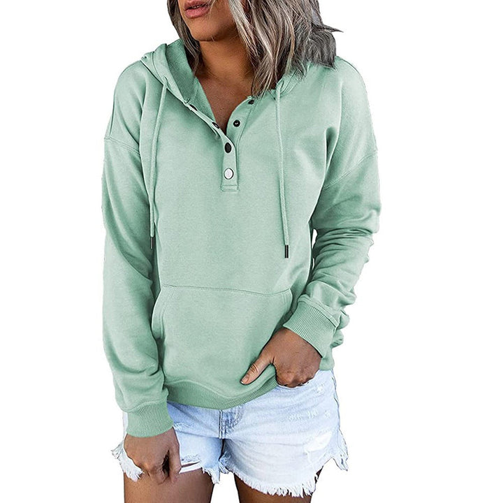 Damen Kapuzenpullover mit Knopfleiste und lässigem Schnitt W&W Mode