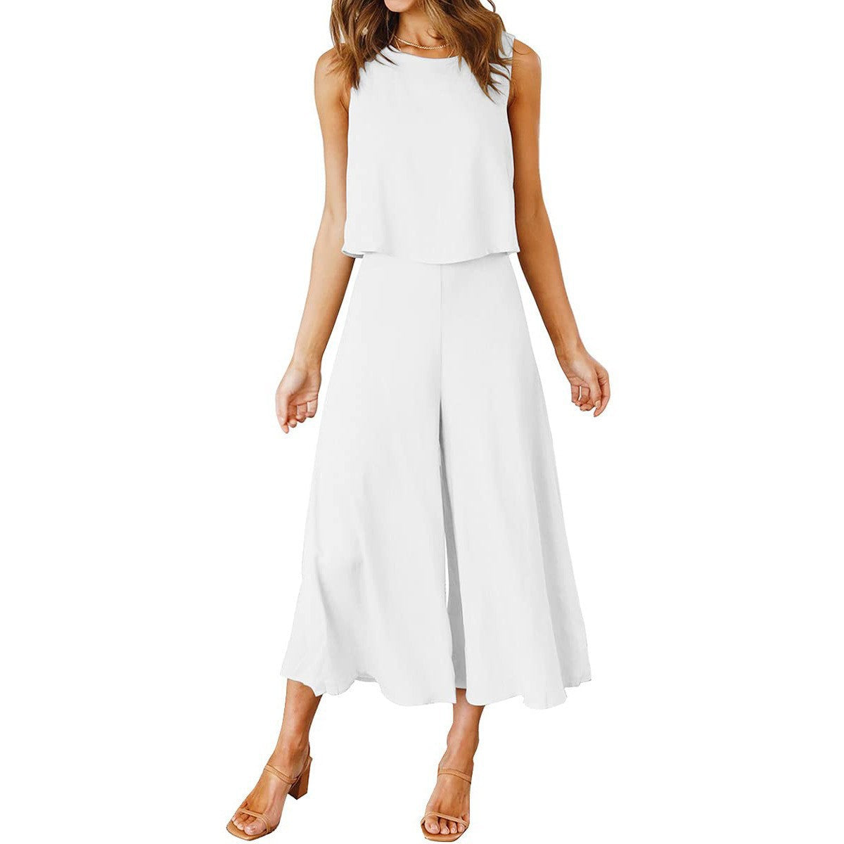 Damen Luftiger Jumpsuit mit schwingendem Bein und ärmellosem Design WW