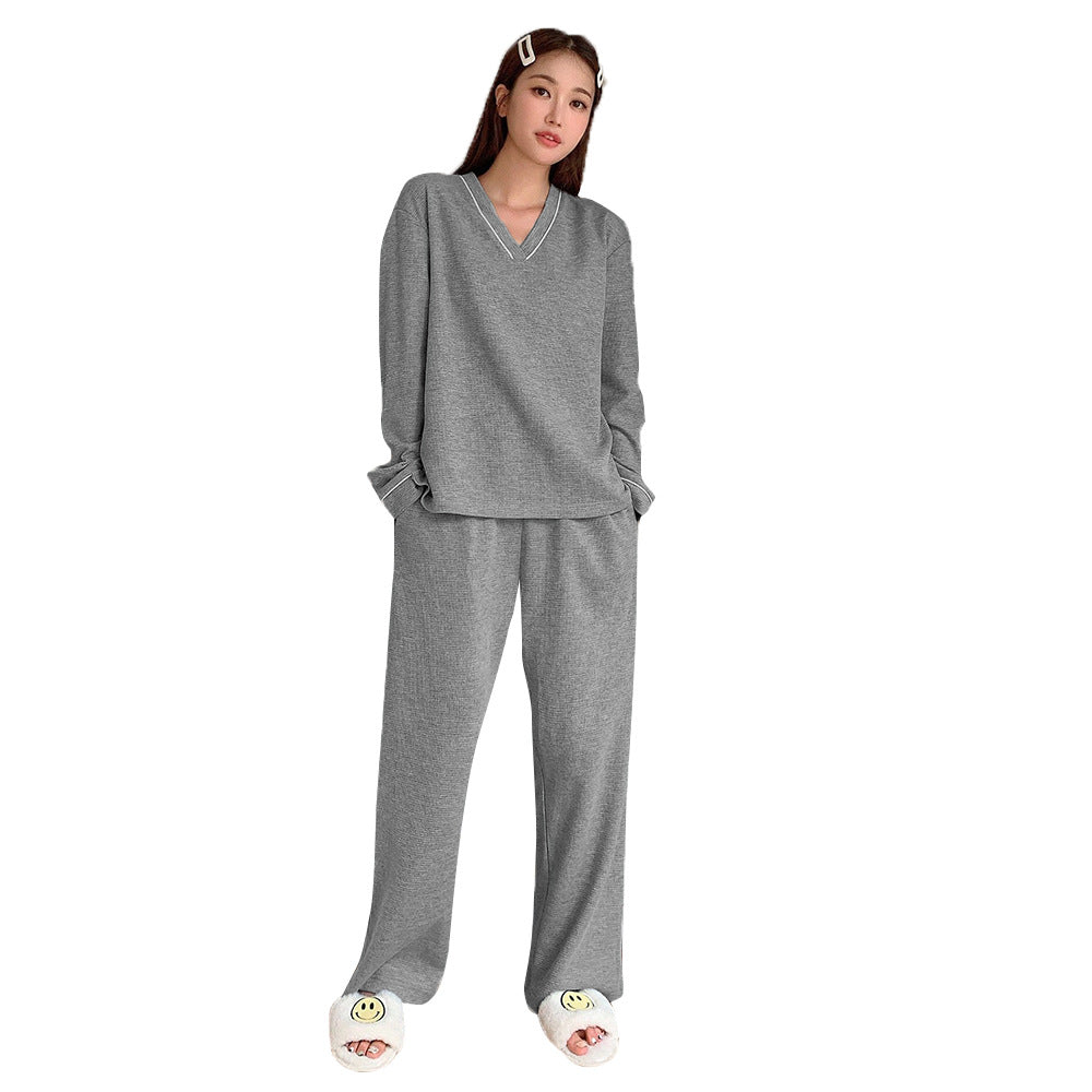 Damen Bequemes Lounge-Set aus weichem Material mit V-Ausschnitt und elastischen Bündchen W&W