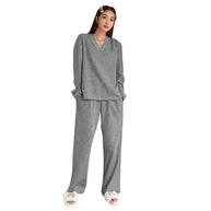 Damen Bequemes Lounge-Set aus weichem Material mit V-Ausschnitt und elastischen Bündchen W&W