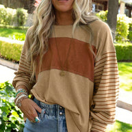 Damen lässiger Sweatshirt mit gestreiften Ärmeln WW
