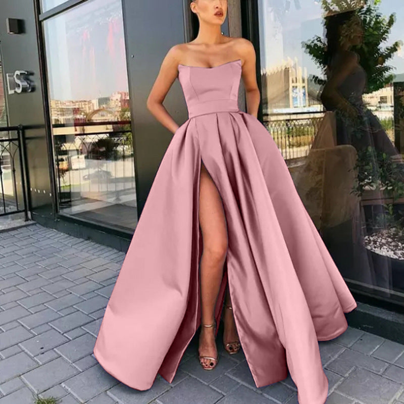 Damen Elegantes Abendkleid mit tiefem Schlitz und schwingendem Rock WW