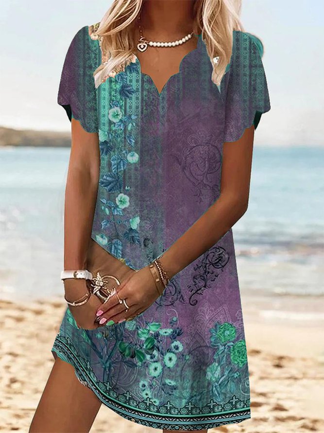 Damen Verspieltes Strandkleid mit floralem Design und V-Ausschnitt WW