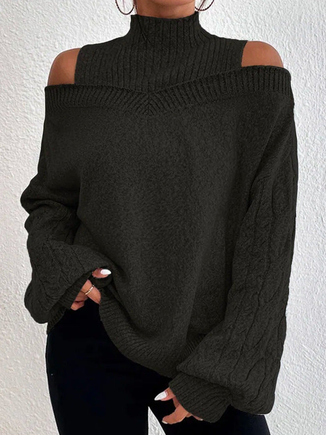 Damen Strickpullover mit lässigem Off-Shoulder Design und hohem Kragen WW