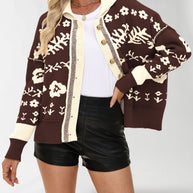 Damen Strickjacke mit floralen Muster und lässigem Schnitt WW