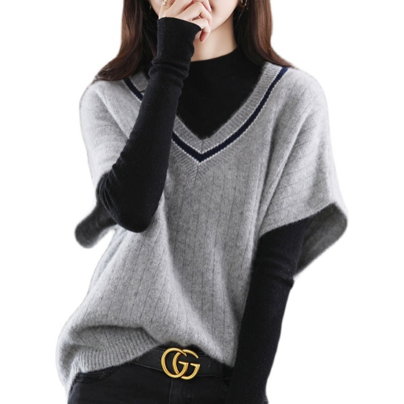 Damen Strickoberteil mit V-Ausschnitt und sportlichem Muster WW