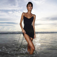 Damen sexy Wickelkleid mit verstellbaren Schnüren WW