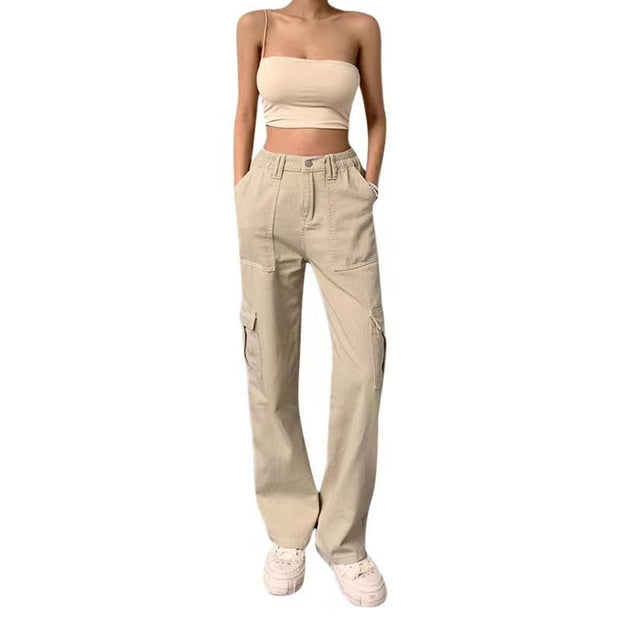 Damen Bequeme Cargo-Hose mit Funktionalen Seitentaschen WW