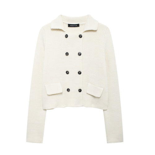 Damen Strickjacke mit doppelter Knopfreihe und praktischen Taschen WW