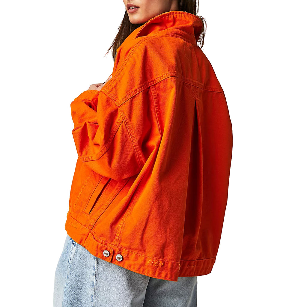 Damen Oversized Jeansjacke mit fransigem Saum und lässigem Schnitt WW