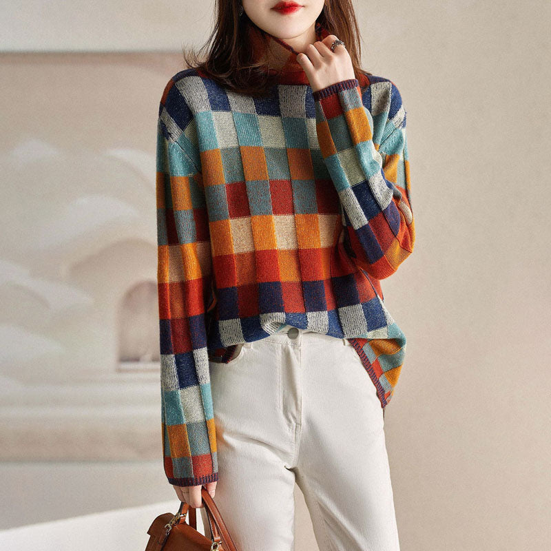 WW | Bunter Karierter Strickpullover