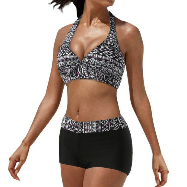 Damen Sportliches Bikini-Set mit auffälliger Streifenmusterung und bequemen Shorts WW