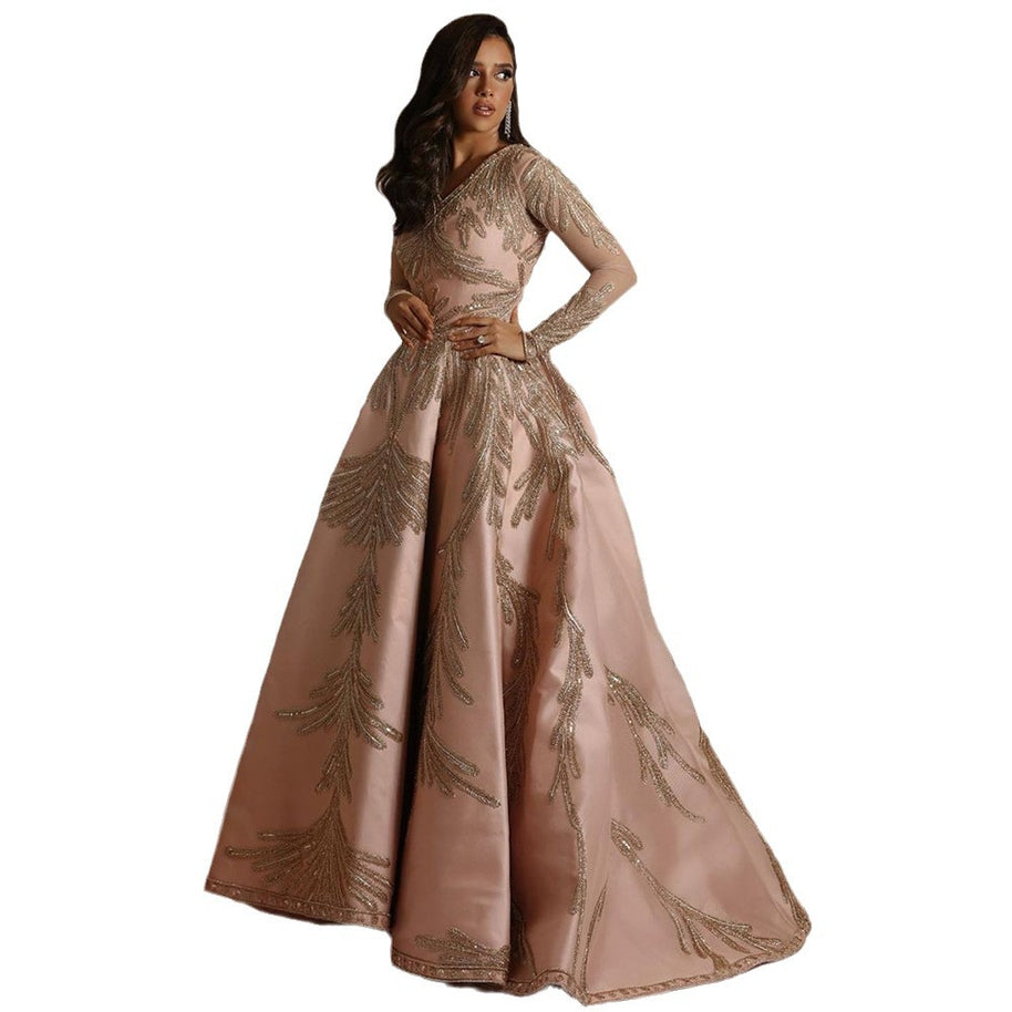 Damen Glamouröses Ballkleid mit feiner Paillettenverzierung und langem Schnitt WW