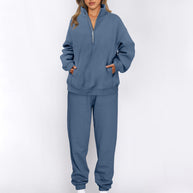 Damen sportliches Freizeit-Set mit hohem Kragen und praktischen Taschen WW