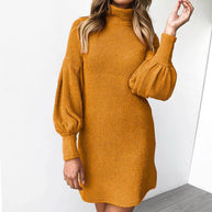 Damen Kleid mit hohem Kragen und voluminösen Ärmeln WW