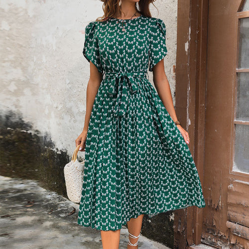 Damen Midi-Kleid mit eleganten Rüschendetails und bindbarem Taillengürtel W&W Mode