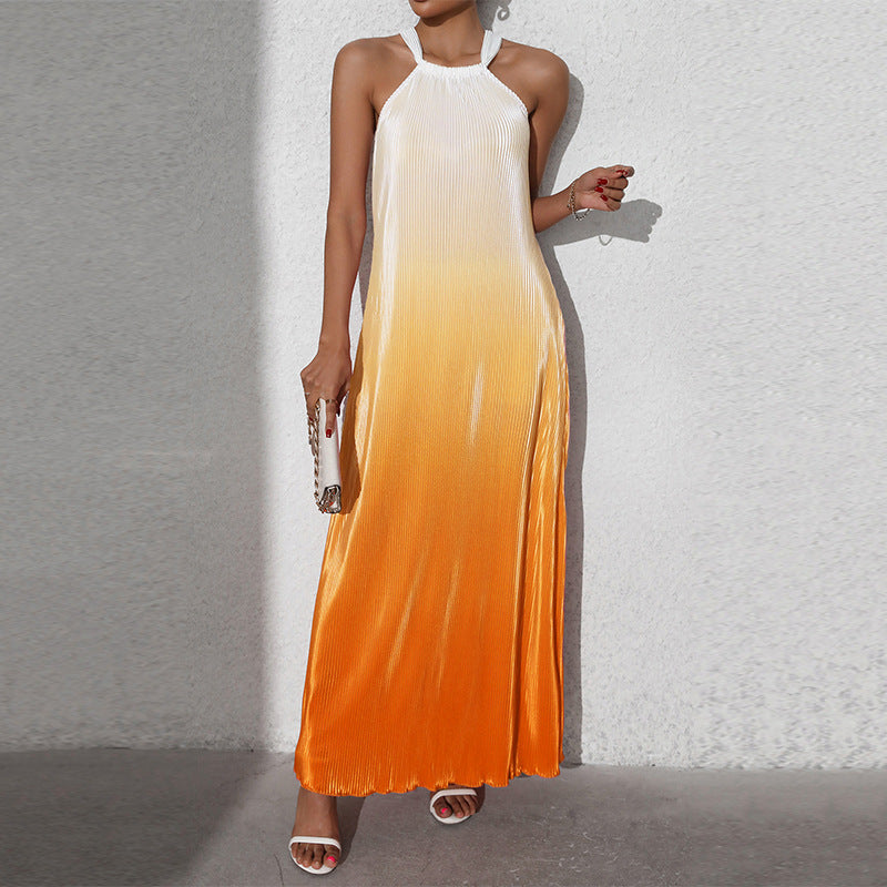 W&W Mode | Gradient Spaghetti-Träger A-Linie Lange Kleid
