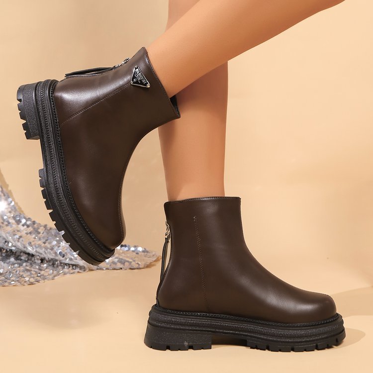 Damen Stiefeletten mit robustem Gummiprofil und modischem Reißverschluss WW