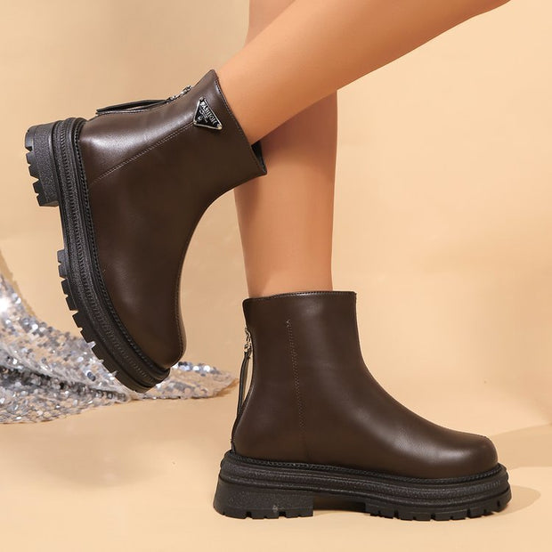 Damen Stiefeletten mit robustem Gummiprofil und modischem Reißverschluss WW