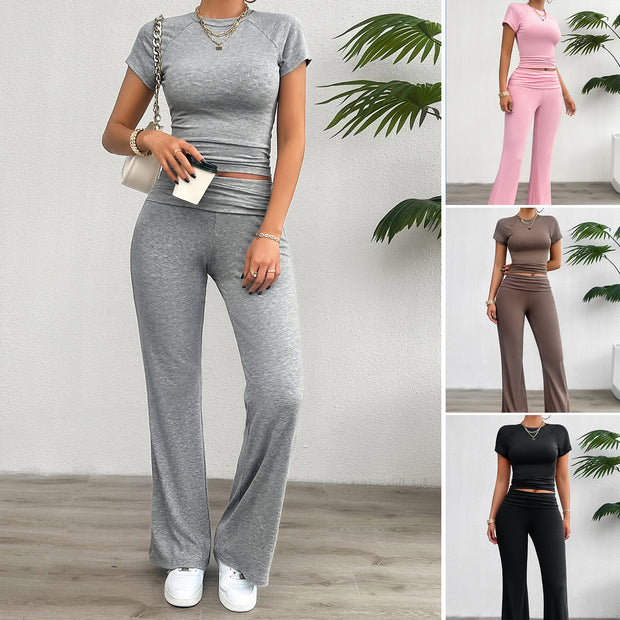 Damen Freizeit-Loungewear-Set mit cropped Oberteil und weiter Hose WW