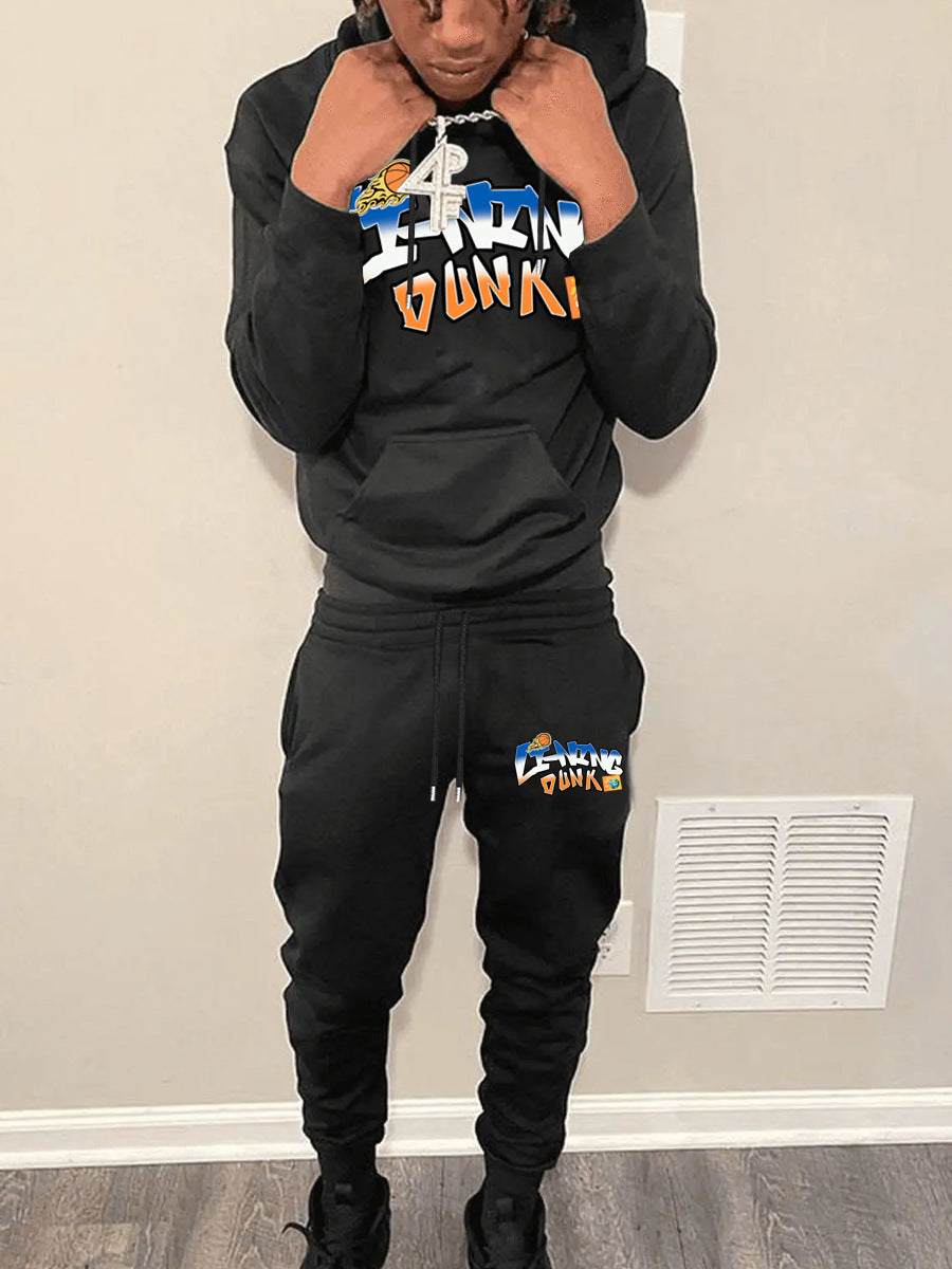 Damen Sportliches Hoodie- und Jogginghose-Set mit kreativem Basketball-Design WW