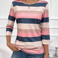 Damen Streifenoberteil mit 3/4-Ärmeln und weitem Rundhals WW