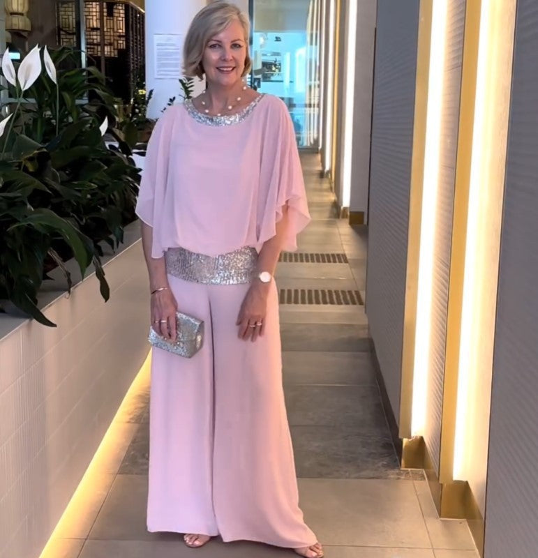 Damen eleganter Jumpsuit mit geschmeidigem Schnitt und funkelndem Taillengürtel WW