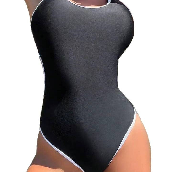 Damen Sportlicher Einteiler Badeanzug mit aufregendem Rückenausschnitt WW