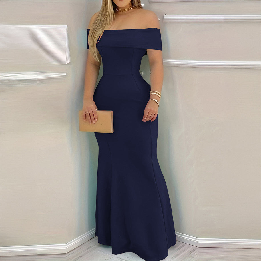 Damen elegantes schulterfreies Maxikleid mit figurbetontem Schnitt WW