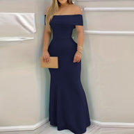 Damen elegantes schulterfreies Maxikleid mit figurbetontem Schnitt WW