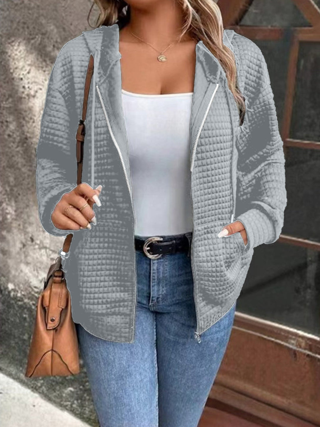 Damen Kapuzenjacke aus strukturiertem Material W&W Mode