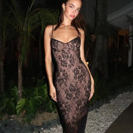 Damen romantisches Spitzenkleid mit tiefem Ausschnitt WW