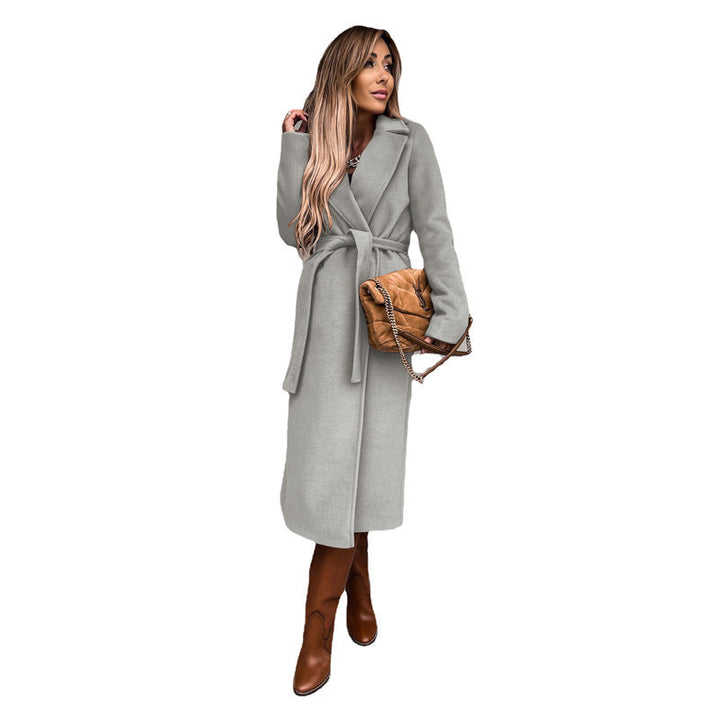 Damen eleganter Wolle-Mantel mit tailliertem Schnitt und Gürtel W&W Mode