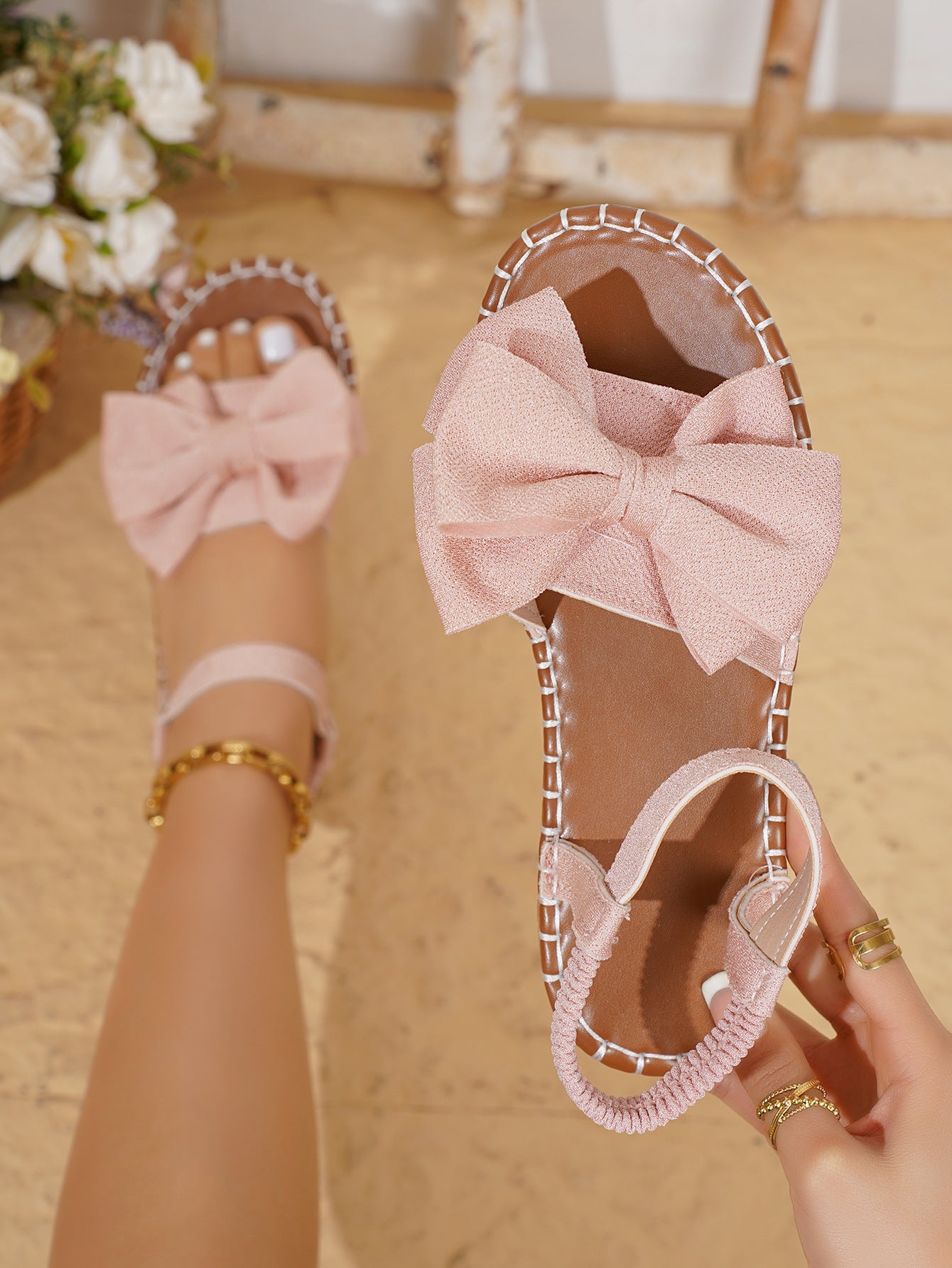 Damen Sandalen mit modischem Schleifen-Design und rutschfester Sohle WW