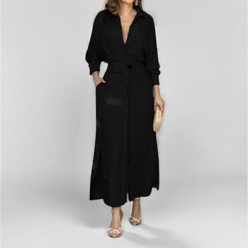 Damen Hemdblusenkleid mit tiefem V-Ausschnitt und eleganter Knopfdetail W&W Mode