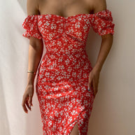 Damen Maxikleid mit schulterfreiem Design und floralem Print WW