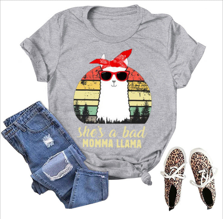Frauen Spaß Lama Grafik T-Shirt WW