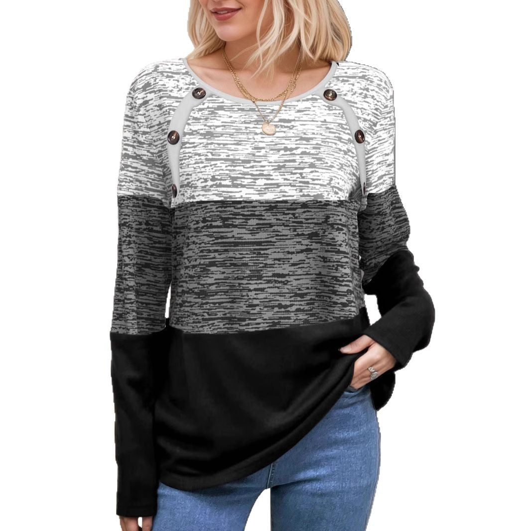 Damen Pullover mit dekorativen Knopfdetails und modernem Farbblock-Design WW