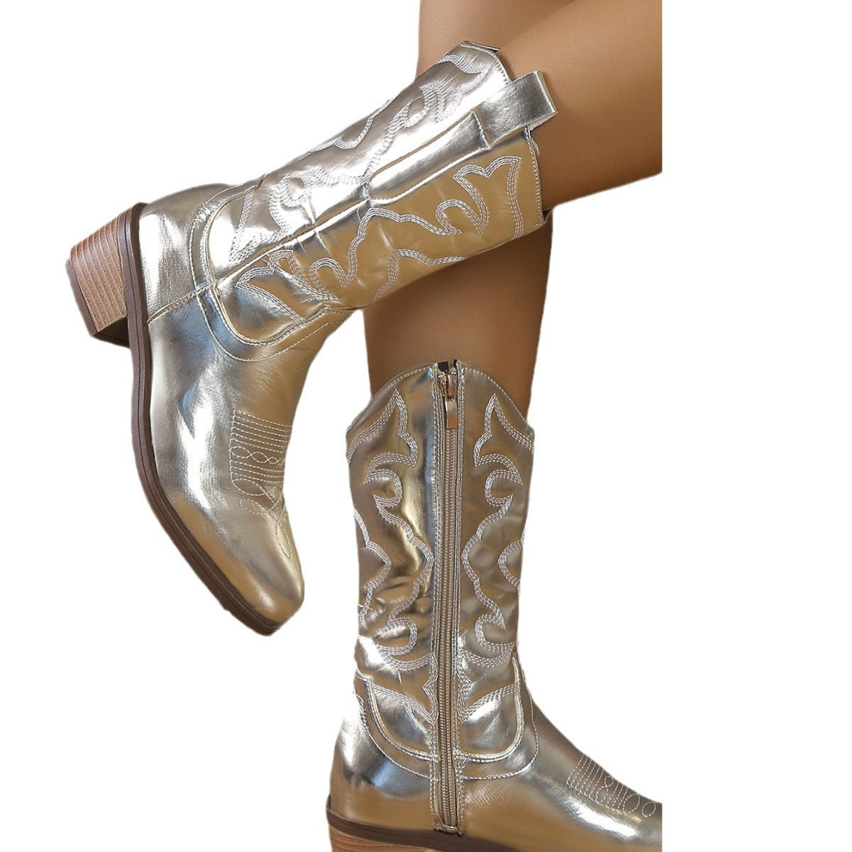 Damen Cowboystiefel im eleganten Design mit raffinierten Stickereien und bequemem Blockabsatz WW
