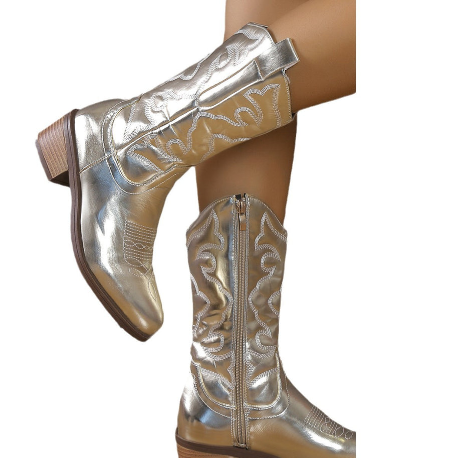 Damen Cowboystiefel im eleganten Design mit raffinierten Stickereien und bequemem Blockabsatz WW