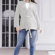 Damen Strickjacke mit Bindegürtel und lässigem Schnitt WW