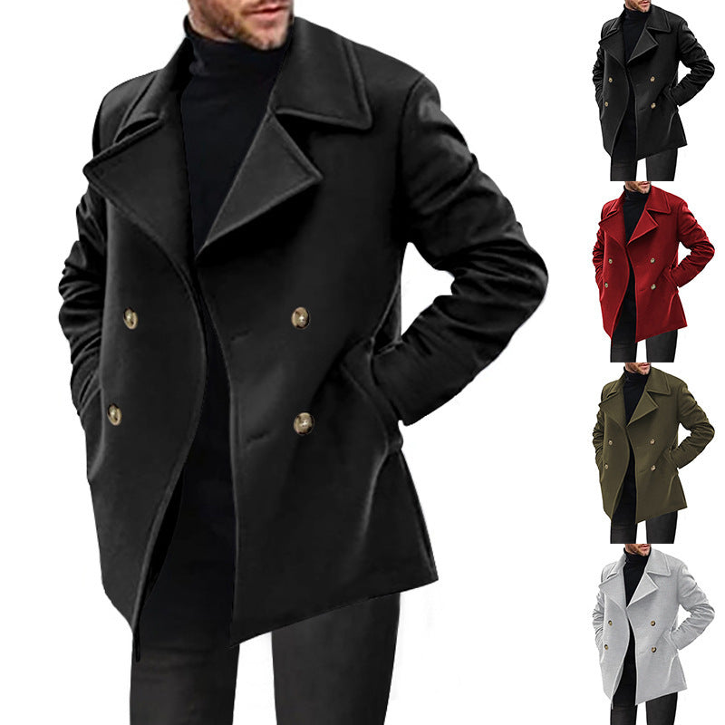 Herren Designer Wollmantel mit doppelter Knopfleiste WW