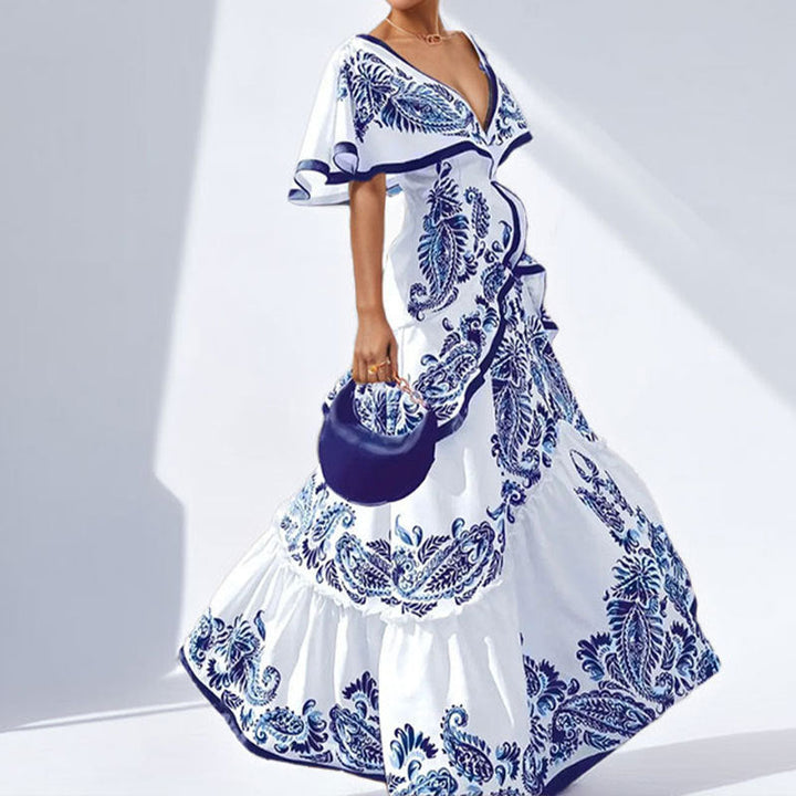 Damen Maxikleid mit verspieltem Rüschenrock und floralem Design W&W Mode