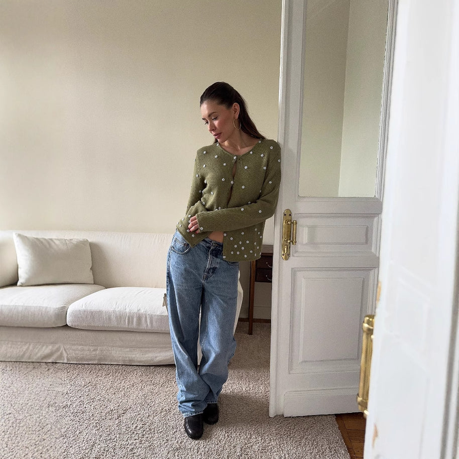 Damen bequemer Strickpullover mit dekorativen Pünktchen WW