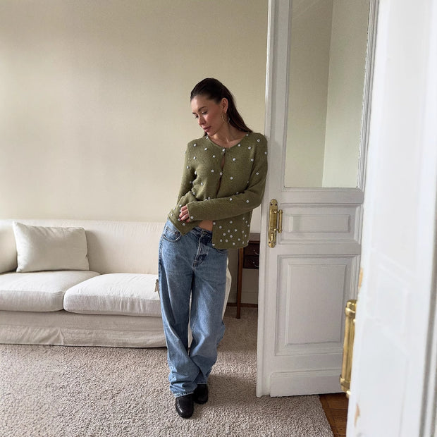Damen bequemer Strickpullover mit dekorativen Pünktchen WW