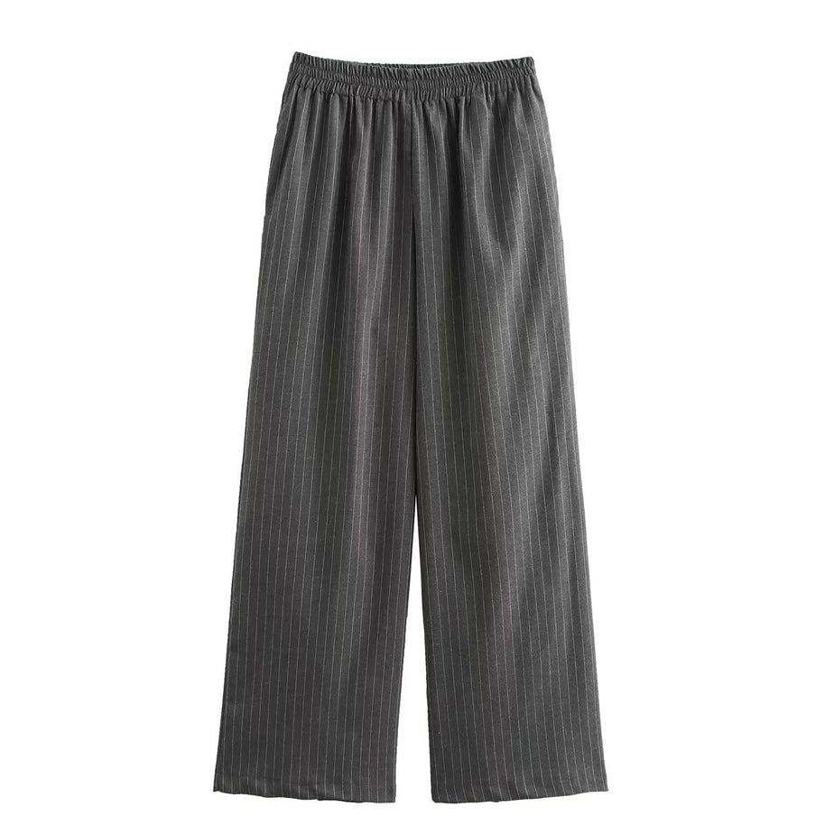 Damen weite Business-Hose mit elastischem Bund und feinen Streifen WW