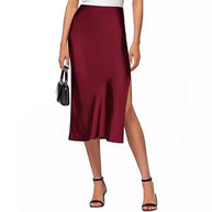 Damen Satin-Midirock mit hohem Schlitz WW