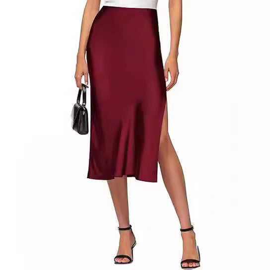 Damen Satin-Midirock mit hohem Schlitz WW