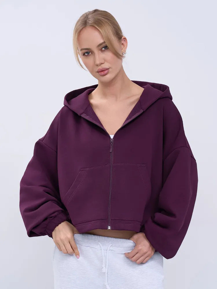 Damen Sportlicher Cropped Fleece-Hoodie WW